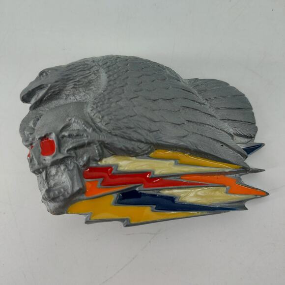 Biker Skull Eagle Lightning Bolt Belt Buckle Enamel Skeleton - Picture 6 of 11